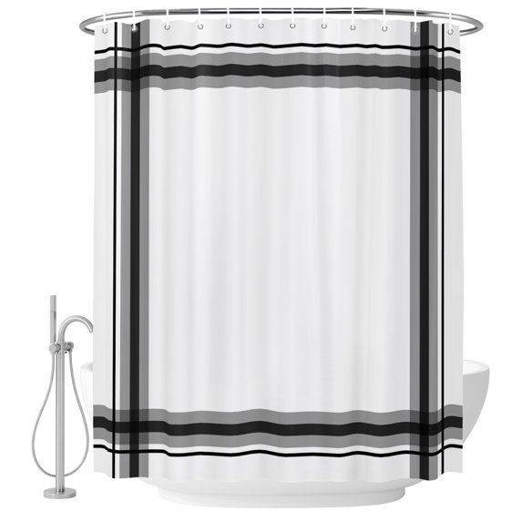 Small Stall Shower Curtain 48x72 Inch Narrow Half Size Black Gray Grid Bath Curtains Bathroom Decor, Modern Minimalist Striped Pattern Waterproof Fabric Shower Curtain Set with Hooks 48 Inch