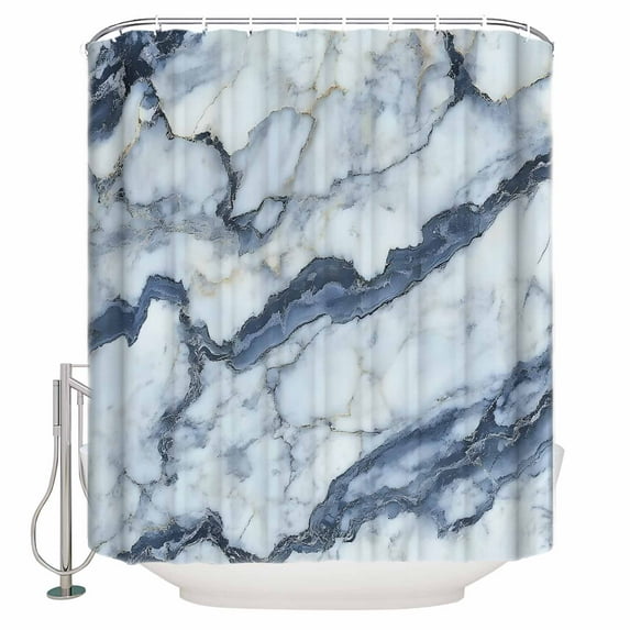 Small Stall Shower Curtain 48x72 Inch Narrow Half Size Blue Marble Bath Curtains Bathroom Decor Modern Abstract Ink Painted Aesthetics Waterproof Fabric Shower Curtain Set with Hooks 48 Inch