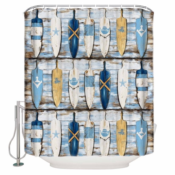 Small Stall Shower Curtain 48x72 Inch Narrow Half Size Blue Yellow Sailing Bath Curtains Bathroom Decor Coastal Nautical Oil Painting Waterproof Fabric Shower Curtain Set with Hooks 48 Inch