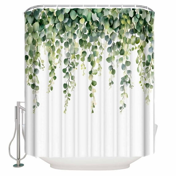Small Stall Shower Curtain 48x72 Inch Narrow Half Size Botanical Vines Bath Curtains Bathroom Decor Green Botanical Eucalyptus Leaves Waterproof Fabric Shower Curtain Set with Hooks 48 Inch