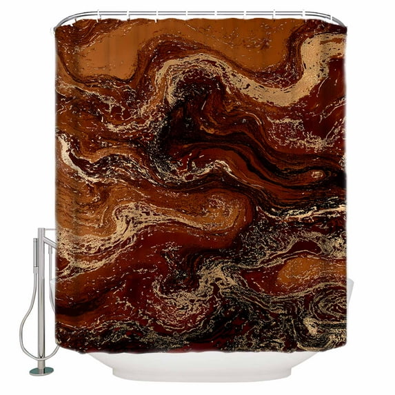 Small Stall Shower Curtain 48x72 Inch Narrow Half Size Brown Marble Bath Curtains Bathroom Decor Ombre Abstract Striped Mottled Aesthetic Waterproof Fabric Shower Curtain Set with Hooks 48 Inch
