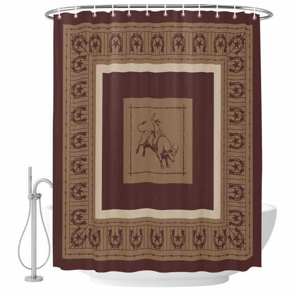 Small Stall Shower Curtain 48x72 Inch Narrow Half Size Brown Western Cowboy Bath Curtains Bathroom Decor, Farmhouse Country Textured Waterproof Fabric Shower Curtain Set with Hooks 48 Inch