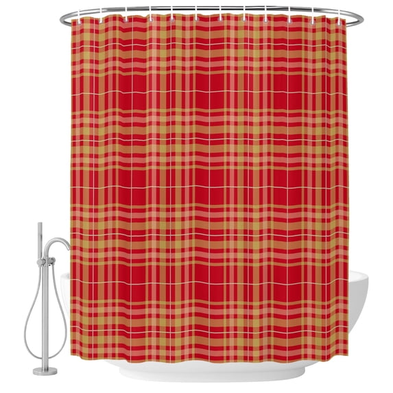 Small Stall Shower Curtain 48x72 Inch Narrow Half Size Buffalo Plaid Bath Curtains Bathroom Decor, Amber Orange Farmhouse Gingham Striped Waterproof Fabric Shower Curtain Set with Hooks 48 Inch