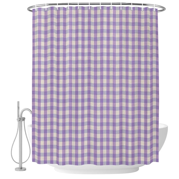 Small Stall Shower Curtain 48x72 Inch Narrow Half Size Buffalo Plaid Bath Curtains Bathroom Decor, Farmhouse Purple Checkered Vintage Grid Waterproof Fabric Shower Curtain Set with Hooks 48 Inch