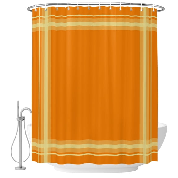 Small Stall Shower Curtain 48x72 Inch Narrow Half Size Burnt Orange Bath Curtains Bathroom Decor, Retro Bohemia Minimalist Grid Lines Texture Waterproof Fabric Shower Curtain Set with Hooks 48 Inch