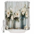 thumbnail image 1 of Small Stall Shower Curtain 48x72 Inch Narrow Half Size Camellia Flowers Bath Curtains Bathroom Decor Spring Floral Farmhouse Painting Retro Wood Waterproof Shower Curtain Set with Hooks 48 Inch, 1 of 6