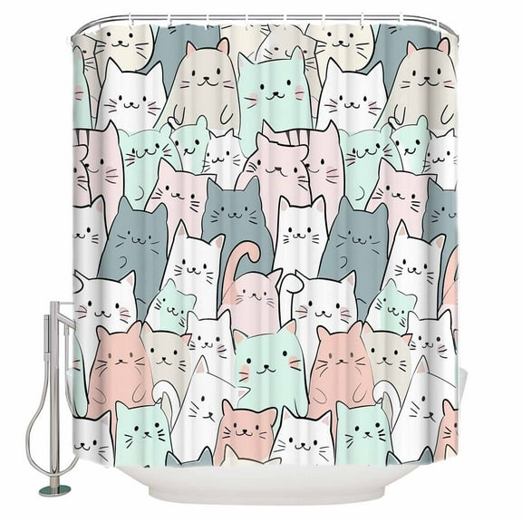 Small Stall Shower Curtain 48x72 Inch Narrow Half Size Cartoon Cat Bath Curtains Bathroom Decor Funny Cute Colorful Animal Pet Waterproof Fabric Shower Curtain Set with Hooks 48 Inch