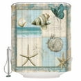 thumbnail image 1 of Small Stall Shower Curtain 48x72 Inch Narrow Half Size Coastal Bath Curtains Bathroom Decor Summer Beach Nautical Conch Starfish Butterfly Waterproof Fabric Shower Curtain Set with Hooks 48 Inch, 1 of 6