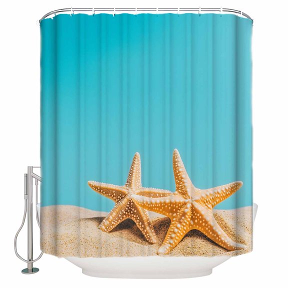 Small Stall Shower Curtain 48x72 Inch Narrow Half Size Coastal Starfish Bath Curtains Bathroom Decor Modern Simple Ocean Nautical Beach Waterproof Fabric Shower Curtain Set with Hooks 48 Inch