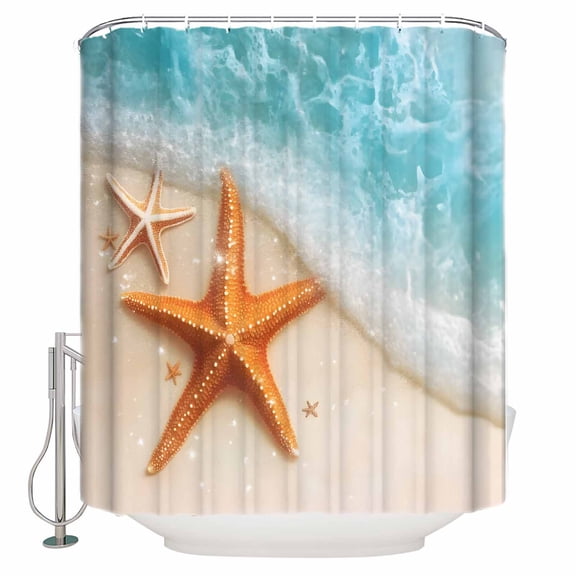 Small Stall Shower Curtain 48x72 Inch Narrow Half Size Coastal Starfish Bath Curtains Bathroom Decor Simple Summer Nautical Ocean Beach Waterproof Fabric Shower Curtain Set with Hooks 48 Inch