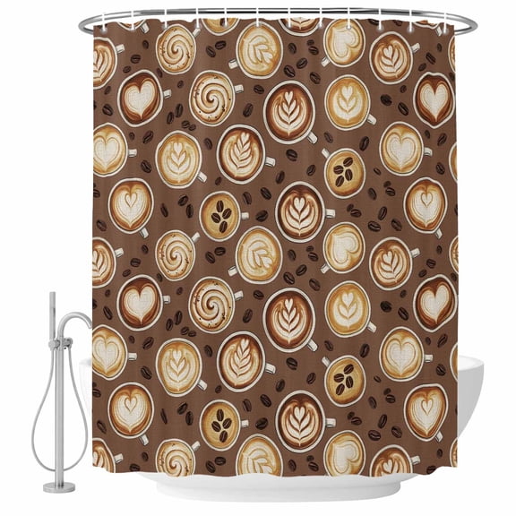 Small Stall Shower Curtain 48x72 Inch Narrow Half Size Coffee Vintage Bath Curtains Bathroom Decor, Light Brown Coffee Bean Farmhouse Modern Waterproof Fabric Shower Curtain Set with Hooks 48 Inch