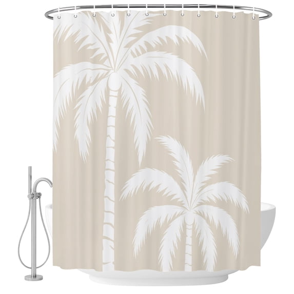 Small Stall Shower Curtain 48x72 Inch Narrow Half Size Cream Palm Tree Bath Curtains Bathroom Decor, Coastal Tropical Summer Coconut Plants Waterproof Fabric Shower Curtain Set with Hooks 48 Inch