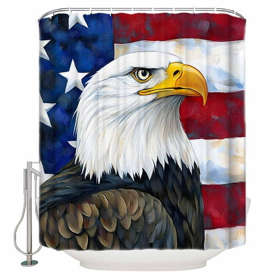 Small Stall Shower Curtain 48x72 Inch Narrow Half Size Eagle Bath Curtains Bathroom Decor Rustic Independence Day Red Blue Star Striped Flag Waterproof Fabric Shower Curtain Set with Hooks 48 Inch