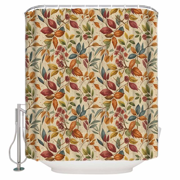 Small Stall Shower Curtain 48x72 Inch Narrow Half Size Fall Leaves Bath Curtains Bathroom Decor Farmhouse Beige Botanical Leaf Autumn Waterproof Fabric Shower Curtain Set with Hooks 48 Inch