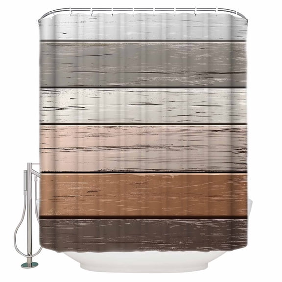 Small Stall Shower Curtain 48x72 Inch Narrow Half Size Farmhouse Brown Grey Bath Curtains Bathroom Decor Country Vintage Wooden Waterproof Fabric Shower Curtain Set with Hooks 48 Inch