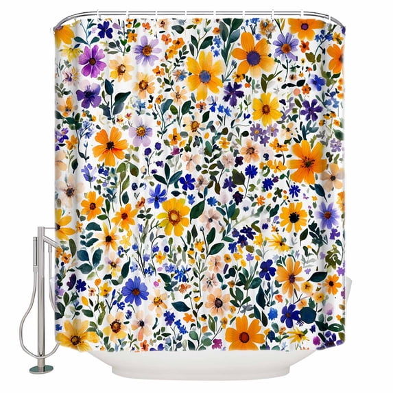 Small Stall Shower Curtain 48x72 Inch Narrow Half Size Farmhouse Wildflowers Bath Curtains Bathroom Decor Watercolor Colorful Flowers Floral Waterproof Fabric Shower Curtain Set with Hooks 48 Inch