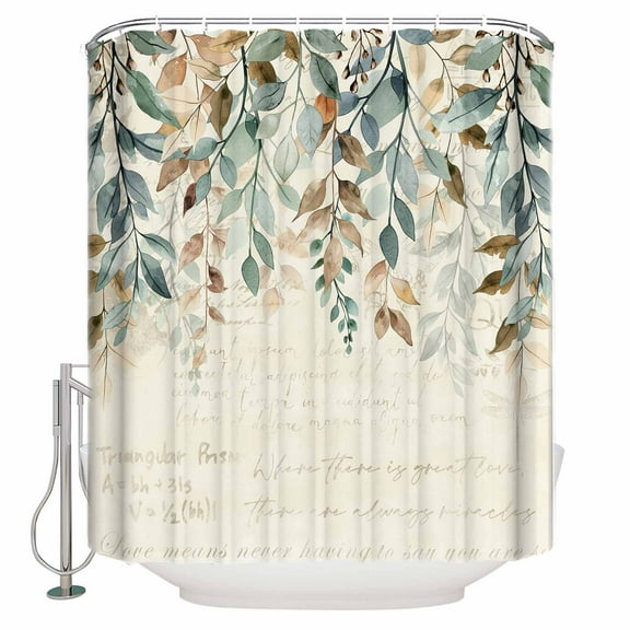 Small Stall Shower Curtain 48x72 Inch Narrow Half Size Green Brown Botanical Bath Curtains Bathroom Decor Farmhouse Eucalyptus Leaves Rustic Waterproof Fabric Shower Curtain Set with Hooks 48 Inch