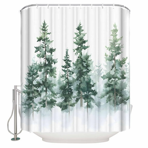 Small Stall Shower Curtain 48x72 Inch Narrow Half Size Green Ombre Forest Bath Curtains Bathroom Decor Watercolor Trees Sage Green Waterproof Fabric Shower Curtain Set with Hooks 48 Inch