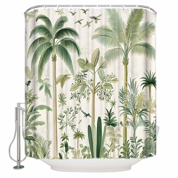 Small Stall Shower Curtain 48x72 Inch Narrow Half Size Green Palm Tree Bath Curtains Bathroom Decor Summer Beach Cactus Waterproof Fabric Shower Curtain Set with Hooks 48 Inch
