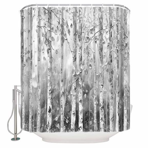 Small Stall Shower Curtain 48x72 Inch Narrow Half Size Grey Forest Bath Curtains Bathroom Decor Modern Oil Painting Art Waterproof Fabric Shower Curtain Set with Hooks 48 Inch