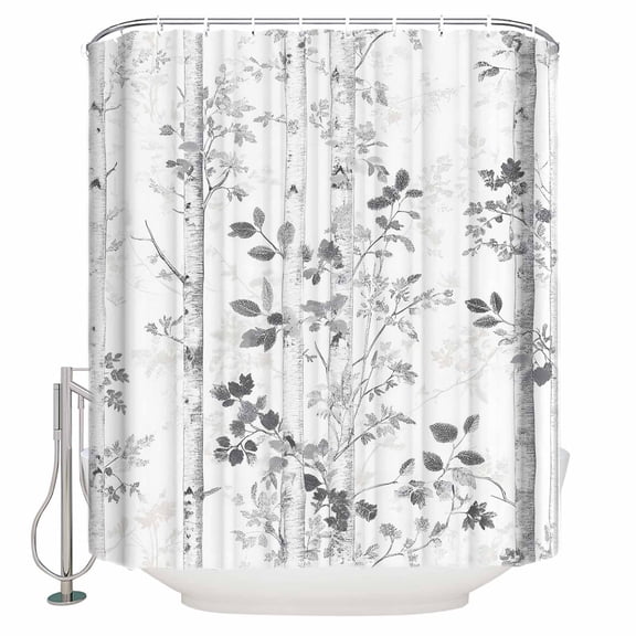Small Stall Shower Curtain 48x72 Inch Narrow Half Size Grey Forest Branches Bath Curtains Bathroom Decor Vintage Tree Leaves Waterproof Fabric Shower Curtain Set with Hooks 48 Inch