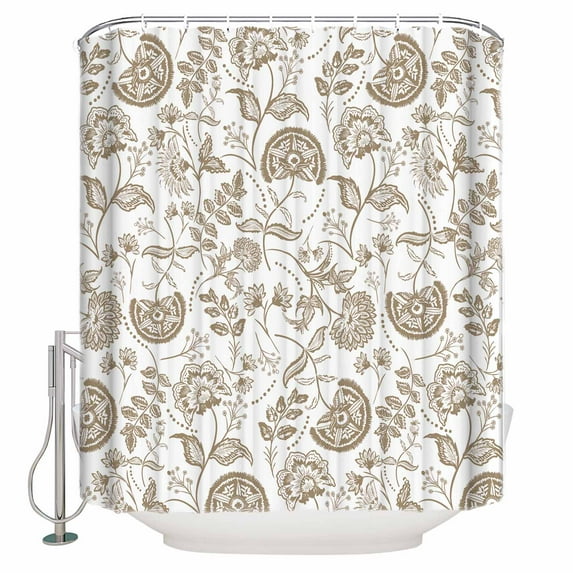 Small Stall Shower Curtain 48x72 Inch Narrow Half Size Khaki Farmhouse Bath Curtains Bathroom Decor Floral Floral Plant Leaf Vintage Spring Waterproof Fabric Shower Curtain Set with Hooks 48 Inch