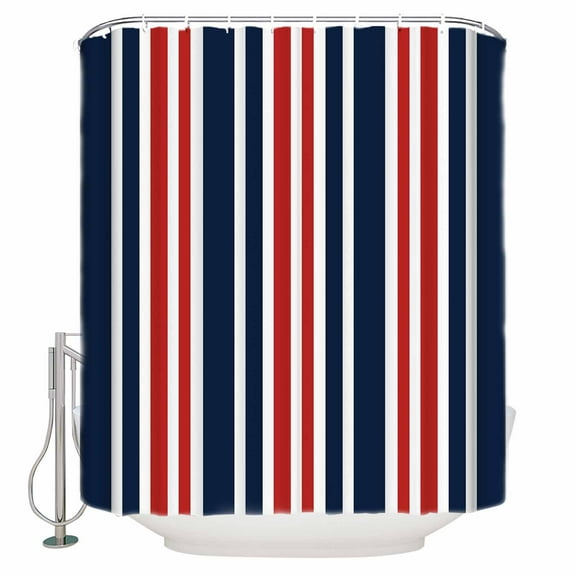 Small Stall Shower Curtain 48x72 Inch Narrow Half Size Navy Blue Red Striped Bath Curtains Bathroom Decor Modern Minimalist Ombre Lines Waterproof Fabric Shower Curtain Set with Hooks 48 Inch
