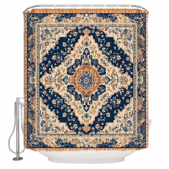 Small Stall Shower Curtain 48x72 Inch Narrow Half Size Orange Blue Southwestern Bath Curtains Bathroom Decor Antique Boho Farmhouse Ethnic Waterproof Fabric Shower Curtain Set with Hooks 48 Inch