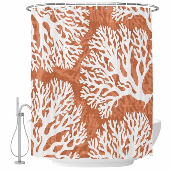 Small Stall Shower Curtain 48x72 Inch Narrow Half Size Orange Coastal Coral Bath Curtains Bathroom Decor, Summer Nautical Sea Beach Ocean Waterproof Fabric Shower Curtain Set with Hooks 48 Inch