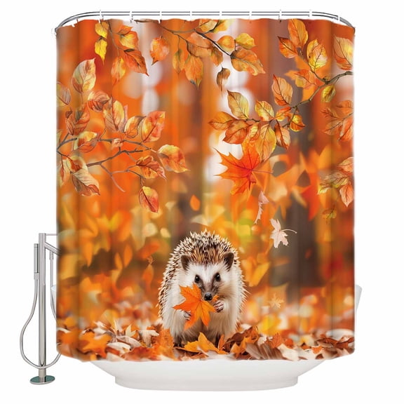 Small Stall Shower Curtain 48x72 Inch Narrow Half Size Orange Fall Bath Curtains Bathroom Decor Hedgehog Autumn Botanical Thanksgiving Waterproof Fabric Shower Curtain Set with Hooks 48 Inch