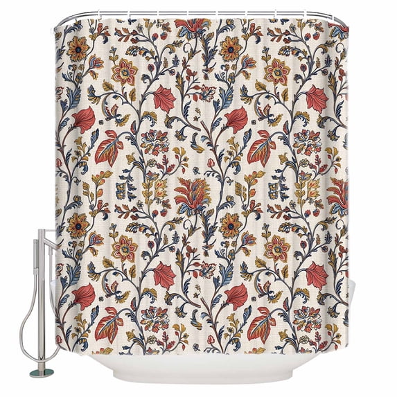 Small Stall Shower Curtain 48x72 Inch Narrow Half Size Orange Red Leaf Bath Curtains Bathroom Decor Vintage Farmhouse Boho Pastoral Tribal Waterproof Fabric Shower Curtain Set with Hooks 48 Inch