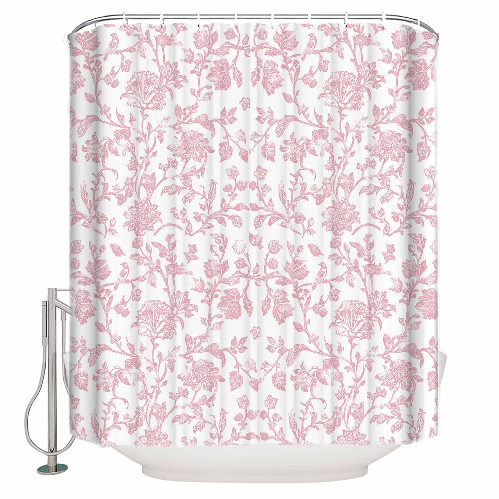 Small Stall Shower Curtain 48x72 Inch Narrow Half Size Pink Flower Bath Curtains Bathroom Decor Vintage Farmhouse Boho Leaf Spring Solid Waterproof Fabric Shower Curtain Set with Hooks 48 Inch