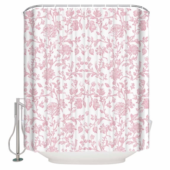Small Stall Shower Curtain 48x72 Inch Narrow Half Size Pink Flower Bath Curtains Bathroom Decor Vintage Farmhouse Boho Leaf Spring Solid Waterproof Fabric Shower Curtain Set with Hooks 48 Inch