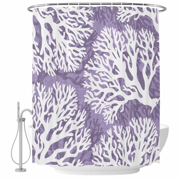 Small Stall Shower Curtain 48x72 Inch Narrow Half Size Purple Coastal Coral Bath Curtains Bathroom Decor, Summer Nautical Sea Beach Ocean Waterproof Fabric Shower Curtain Set with Hooks 48 Inch
