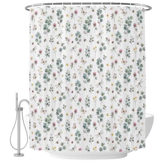 Small Stall Shower Curtain 48x72 Inch Narrow Half Size Sage Green Eucalyptus Leaves Bath Curtains Bathroom Decor, Farmhouse Retro Botanical Waterproof Fabric Shower Curtain Set with Hooks 48 Inch