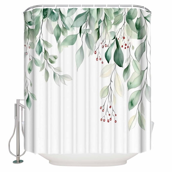 Small Stall Shower Curtain 48x72 Inch Narrow Half Size Sage Green Eucalyptus Leaves Bath Curtains Bathroom Decor Spring Summer Botanical Waterproof Fabric Shower Curtain Set with Hooks 48 Inch