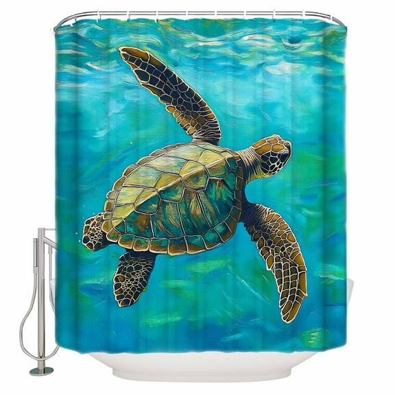 Small Stall Shower Curtain 48x72 Inch Narrow Half Size Sea Turtle Coastal Bath Curtains Bathroom Decor Teal Green Beach Nautical Ocean Waterproof Fabric Shower Curtain Set with Hooks 48 Inch