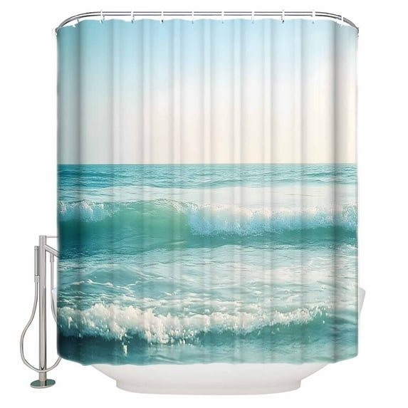 Small Stall Shower Curtain 48x72 Inch Narrow Half Size Summer Beach Bath Curtains Bathroom Decor Coastal Ocean Horizon Landscape Waterproof Fabric Shower Curtain Set with Hooks 48 Inch