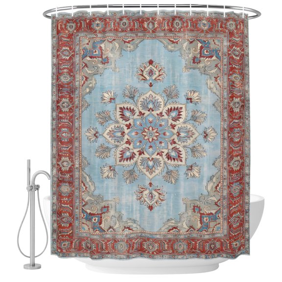 Small Stall Shower Curtain 48x72 Inch Narrow Half Size Traditional Ethnic Bath Curtains Bathroom Decor, Western Rustic Tribal Boho Prints Waterproof Fabric Shower Curtain Set with Hooks 48 Inch