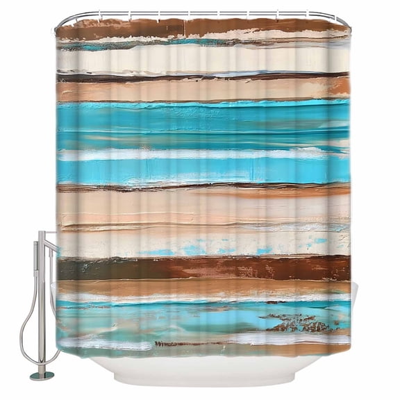 Small Stall Shower Curtain 48x72 Inch Narrow Half Size Turquoise Brown Bath Curtains Bathroom Decor Vintage Gradient Abstract Wood Grain Waterproof Fabric Shower Curtain Set with Hooks 48 Inch