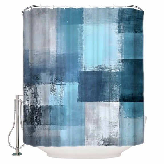 Small Stall Shower Curtain 48x72 Inch Narrow Half Size Turquoise Grey Bath Curtains Bathroom Decor Modern Oil Painting Abstract Art Waterproof Fabric Shower Curtain Set with Hooks 48 Inch