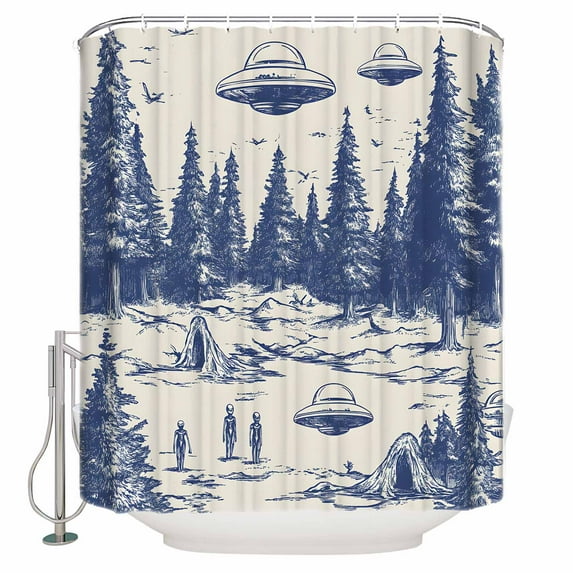 Small Stall Shower Curtain 48x72 Inch Narrow Half Size Vintage Blue Bath Curtains Bathroom Decor Farmhouse Forest Abstract Art Waterproof Fabric Shower Curtain Set with Hooks 48 Inch