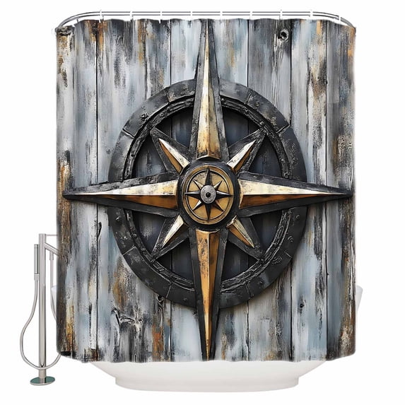 Small Stall Shower Curtain 48x72 Inch Narrow Half Size Vintage Coastal Bath Curtains Bathroom Decor Nautical Compass Ocean Summer Beach Waterproof Fabric Shower Curtain Set with Hooks 48 Inch