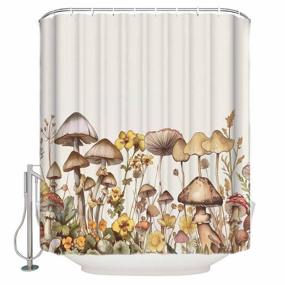 Small Stall Shower Curtain 48x72 Inch Narrow Half Size Vintage Mushroom Bath Curtains Bathroom Decor Farmhouse Summer Botanical Floral Waterproof Fabric Shower Curtain Set with Hooks 48 Inch