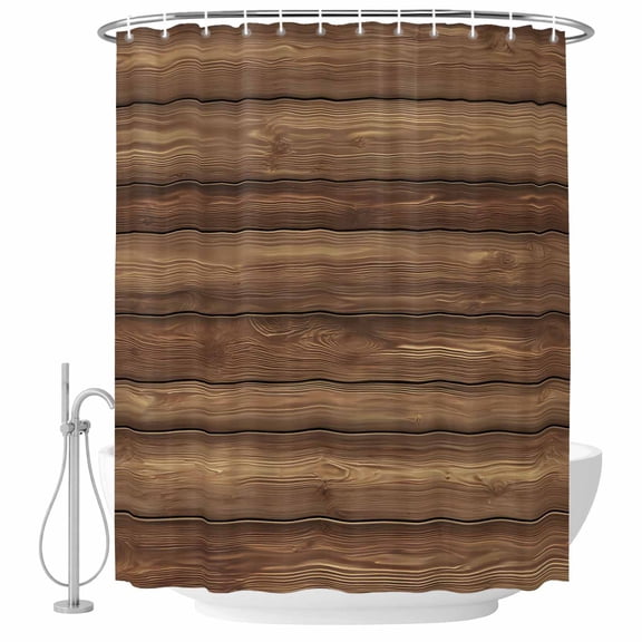 Small Stall Shower Curtain 48x72 Inch Narrow Half Size Vintage Wood Grain Bath Curtains Bathroom Decor, Country Wooden Board Brown Waterproof Fabric Shower Curtain Set with Hooks 48 Inch