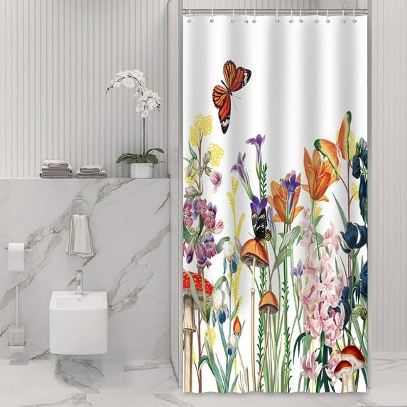 Small Stall Shower Curtain Floral Shower Curtain Wildflower Small Half Shower Curtain 36Wx72H Inch Narrow RV Shower Curtains Flower Shower Curtains Set with 12 Hooks