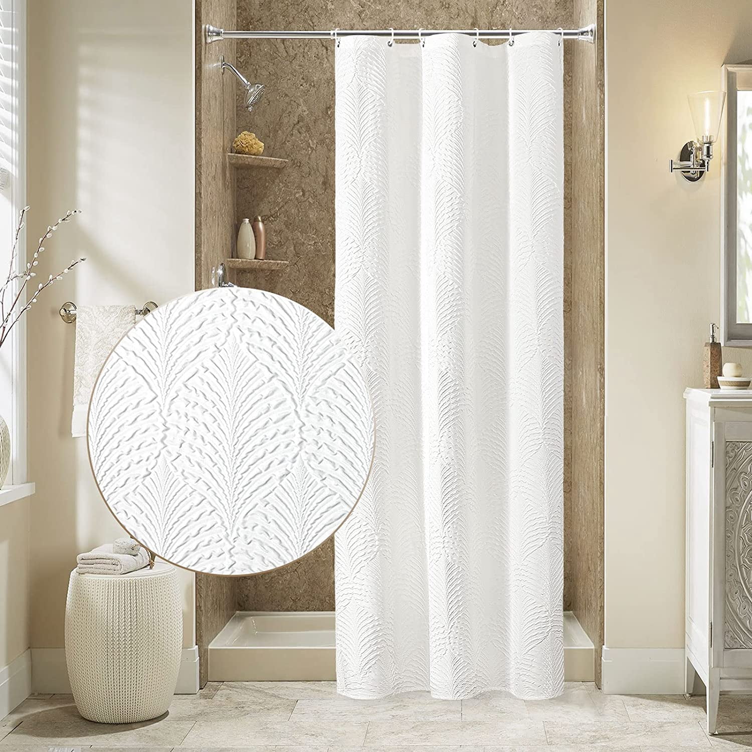 Small Stall Shower Curtain, Narrow Half 3D Embossed Textured White ...