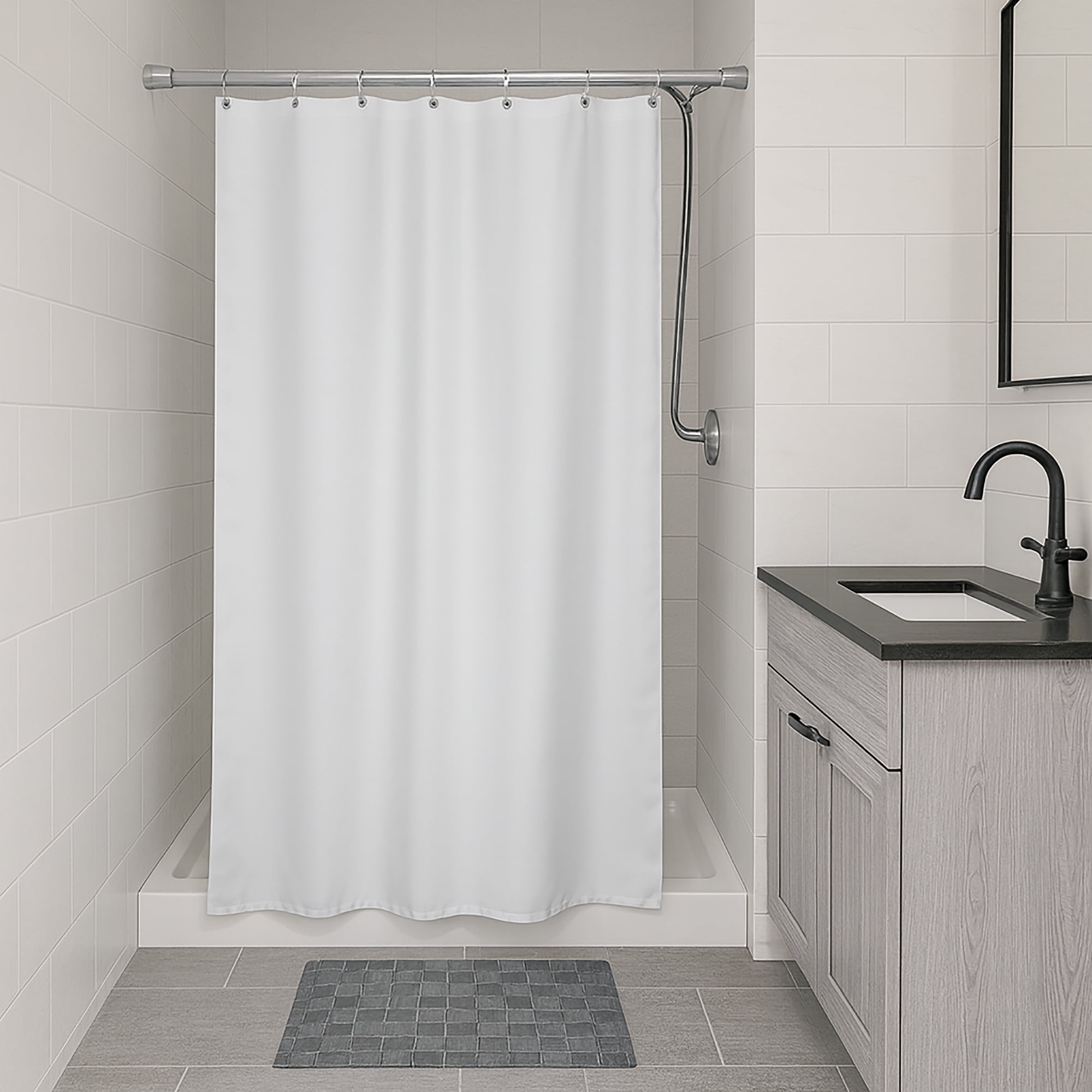 Small Stall Shower Curtain Narrow Size 48"W x 72"H Inch-8 Matching Rings White