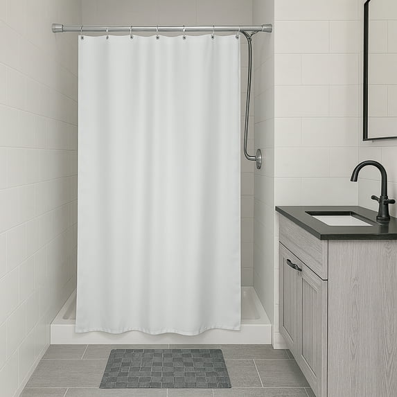 Small Stall Shower Curtain Narrow Size 48"W x 72"H Inch-8 Matching Rings White