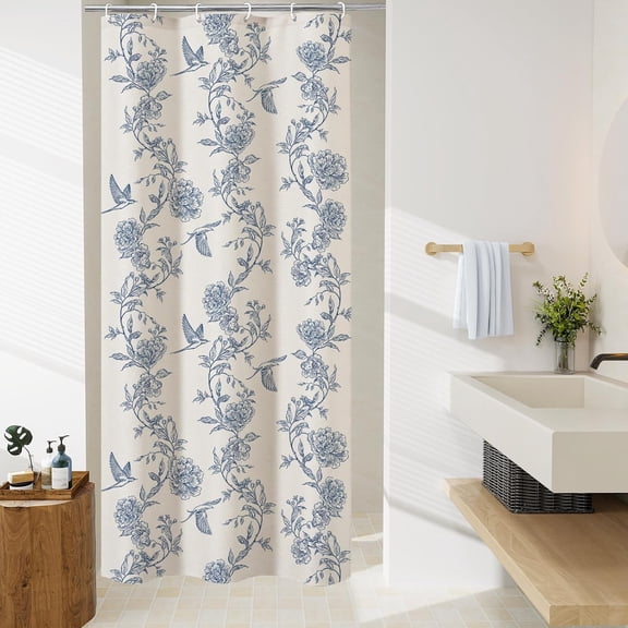 Small Stall Shower Curtain Set 36 x 72, Narrow Half Cotton Floral Hummingbird Cottagecore Spring Shower Curtains for Bathroom, Modern Country Bathroom Décor